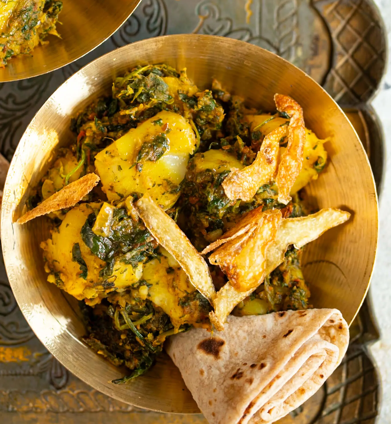 Indiškas bulvių ir špinatų troškinys „Saag Aloo“